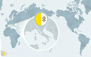 pacific centrerad värld Karta med förstorade vatican stad. flagga och Karta av vatican stad. vektor