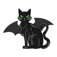 en svart katt är Sammanträde med grön ögon och vingar. söt djur. vektor illustration.