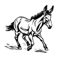 süß Laufen Esel im minimalistisch Vektor Stil wie ein Symbol von Sturheit und Festlegung. einfarbig Illustration isoliert auf Weiß Hintergrund.