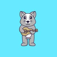 süße Ratte, die Gitarre spielt. Tierkarikaturkonzept isoliert. kann für T-Shirt, Grußkarte, Einladungskarte oder Maskottchen verwendet werden. flacher Cartoon-Stil vektor