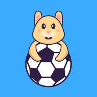 süßes Kaninchen, das Fußball spielt. Tierkarikaturkonzept isoliert. kann für T-Shirt, Grußkarte, Einladungskarte oder Maskottchen verwendet werden. flacher Cartoon-Stil vektor