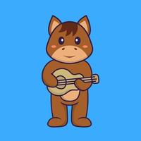 süßes Pferd, das Gitarre spielt. Tierkarikaturkonzept isoliert. kann für T-Shirt, Grußkarte, Einladungskarte oder Maskottchen verwendet werden. flacher Cartoon-Stil vektor