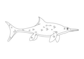 svart och vit ichthyosaurus dinosaurie tecknad serie karaktär vektor. färg sida av en ichthyosaurus dinosaurie vektor