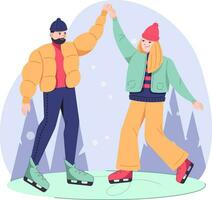 dans par man och kvinna på is skridskor. illustration av platt vektor människor för is rink, vinter- spel, evenemang