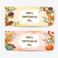 Happy Thanksgiving Day Card oder Flyer mit Walnuss-, Kürbis- und Ahornblättern. vektor