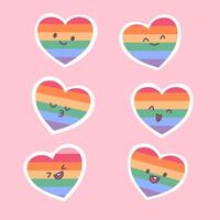 Sammlung von großen, isolierten, handgezeichneten Regenbogen-Liebeselementen im Valentinstag-Konzept, flache Vektorgrafiken für Valentinstag-Einladungskarten und Seitendekoration and vektor