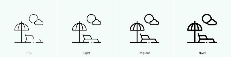 Sonnenbaden Symbol. dünn, Licht, regulär und Fett gedruckt Stil Design isoliert auf Weiß Hintergrund vektor