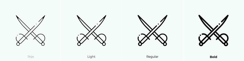 Schwerter Symbol. dünn, Licht, regulär und Fett gedruckt Stil Design isoliert auf Weiß Hintergrund vektor