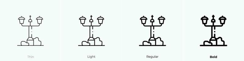 Straße Lampe Symbol. dünn, Licht, regulär und Fett gedruckt Stil Design isoliert auf Weiß Hintergrund vektor