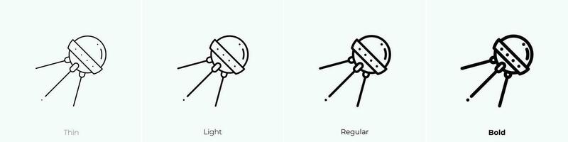 Sputnik Symbol. dünn, Licht, regulär und Fett gedruckt Stil Design isoliert auf Weiß Hintergrund vektor