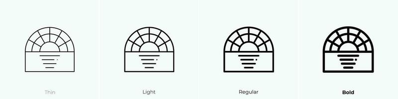 Sonnenuntergang Symbol. dünn, Licht, regulär und Fett gedruckt Stil Design isoliert auf Weiß Hintergrund vektor