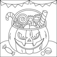 Kürbis Süßigkeiten Halloween Färbung Seite zum Kind Vektor Bild