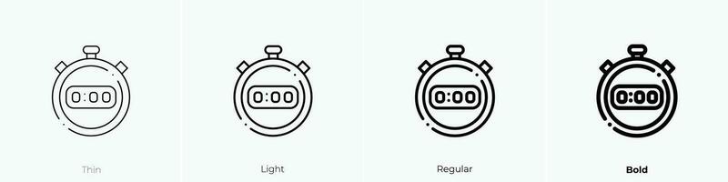 Stoppuhr Symbol. dünn, Licht, regulär und Fett gedruckt Stil Design isoliert auf Weiß Hintergrund vektor