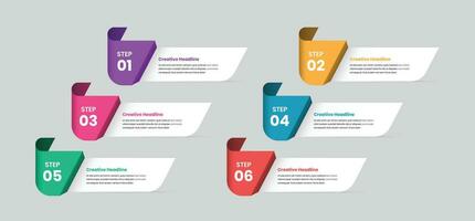 sechs Schritt modern minimalistisch Geschäft Infografik Layout Design mit abstrakt Formen vektor