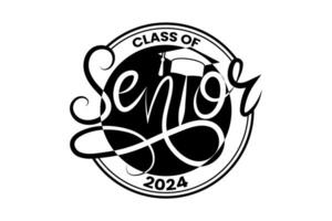 senior klass hälsning, klass av 2024 sudd stämpel. text för gradering design, congratulation händelse, t-shirt, fest, hög skola eller högskola examen. senior 2024 klass av 2024 gradering svg vektor