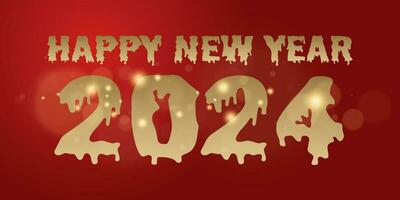2024 Grusel. 2024 glücklich Neu Jahr mit funkelnd golden Licht bewirken auf dunkel Hintergrund. runden Rahmen zum Kalender, Poster Design vektor