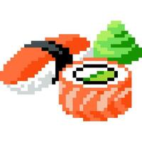 Sushi Symbol Karikatur im Pixel Stil. vektor