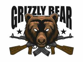 Militär- Design mit Grizzly Bär Kopf Maskottchen vektor