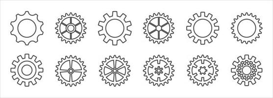 kugghjulsuppsättning, kugghjulsikoner logotyp, kugghjulsvektorer, vektor