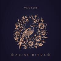 asiatisch traditionell Vogel Muster uralt Chinesisch Blume und Vogel Muster vektor