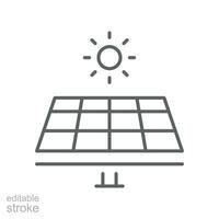 Solar- Panel Symbol. Leistung Batterie Alternative nachhaltig Speichern Energie, Sonnenlicht Öko elektrisch verlängerbar Industrie. Gliederung Stil. editierbar Schlaganfall. Vektor Illustration Design auf Weiß Hintergrund eps 10