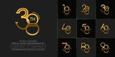 uppsättning av årsdag gyllene Färg med svart bakgrund för särskild firande händelse vektor