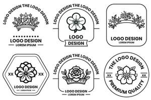 blomma och bukett logotyp i platt linje konst stil vektor