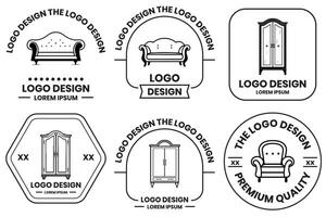Zuhause und Büro Möbel Logo im eben Linie Kunst Stil vektor