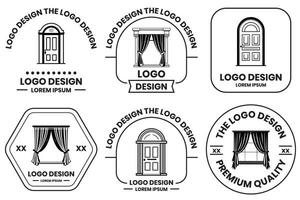 Tür und Fenster Logo im eben Linie Kunst Stil vektor
