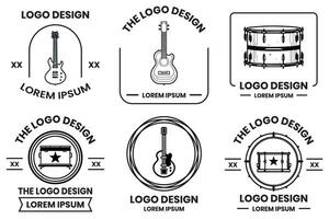 musikalisk instrument logotyp i platt linje konst stil vektor