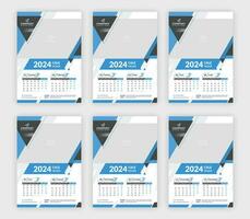 6-seitig Mauer Kalender 2024 einfach Design korporativ Geschäft jährlich Planer Vorlage Satz. vektor