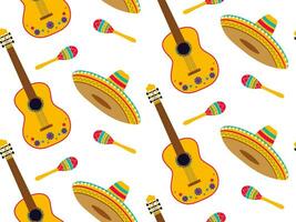 Mexikaner Musical Instrumente und Sombrero. nahtlos Muster Vektor Illustration