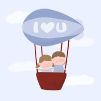 Cartoon süße romantische schöne verliebte Paare auf großem Ballon vektor