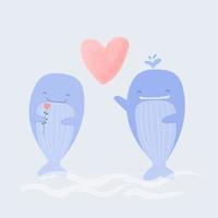 Vektor-Illustration Design Wal verliebt so glücklich mit Rose vektor