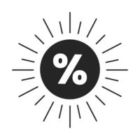 procentsats i Sol tecken svart och vit 2d linje tecknad serie pris märka. solsken procent rabatt isolerat vektor översikt klistermärke försäljning Semester. enfärgad platt fläck illustration, detaljhandeln befordran märka