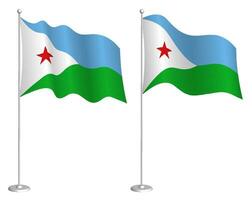 Flagge Dschibuti auf Fahnenstange winken im Wind. Urlaub Design Element. Kontrollpunkt zum Karte Symbole. isoliert Vektor auf Weiß Hintergrund