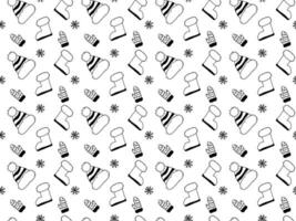 nahtlos schwarz und Weiß Gekritzel Muster mit Winter Kleidung. Bommel Hut, Fäustlinge und Stiefel vektor
