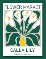 modisch botanisch Mauer Kunst von Calla Lilien. Blume Markt Poster Konzept Vorlage perfekt zum Postkarten, Mauer Kunst, Banner vektor