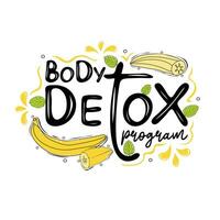 kropp detox program text med bananer och mynta löv vektor