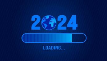 2024 Wird geladen Bar Fortschritt Digital Technologie dunkel Blau Hintergrund. glücklich Neu Jahr 2024 Wird geladen Bar. Start Tor planen und Strategie. 2023 zu 2024 Wird geladen Geschäft Netz Banner. Vektor Illustration.