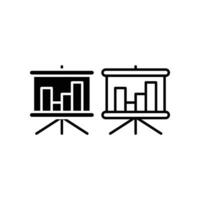 Geschäft Präsentation Stand Linie und solide Symbol. zeigen beim Tafel Konzept. Präsentation Plakatwand unterzeichnen. planen Diagramm Symbol. Geschäft Vektor Illustration Design auf Weiß Hintergrund eps 10