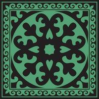 Vektor Grün mit schwarz Platz kazakh National Ornament. ethnisch Muster von das Völker von das großartig Steppe, Mongolen, Kirgisen, Kalmücken, Burjaten
