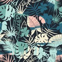 Seamless exotiskt mönster med tropiska växter och konstnärlig bakgrund