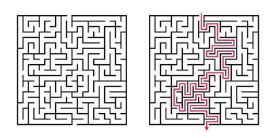 Vektor Platz Matze - - Labyrinth mit inbegriffen Lösung im schwarz Rot. komisch lehrreich Verstand Spiel zum Koordinierung, Probleme lösen, Entscheidung Herstellung Kompetenzen prüfen.
