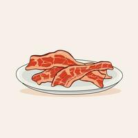 en tallrik av friterad bacon. fräsning bacon. vektor illustration