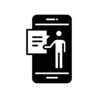 online Werkstatt solide Symbol. Menschen und Blase Plaudern Botschaft zum Kommunikation von online Ausbildung Kurse Diskussion im Smartphone Glyphe eben Stil. Vektor Illustration Design auf Weiß Hintergrund eps 10