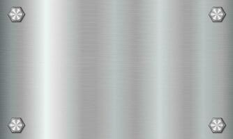 Silber Metall Textur Hintergrund mit Schrauben. Aluminium Teller mit Schrauben. Stahl Hintergrund. Vektor Illustration