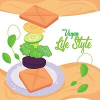 färgad vegan livsstil affisch vegan smörgås vektor illustration