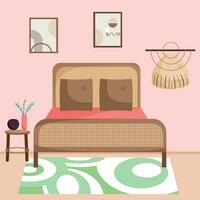 farbig Schlafzimmer mit Teppich und Bett Innen- Design Vektor Illustration