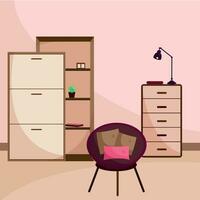 färgad levande rum med annorlunda möbler inomhus- design vektor illustration